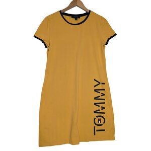Tommy Hilfiger T-Shirt Dress Womens M Yellow Blue Spellout Preppy‎ Sporty Casual